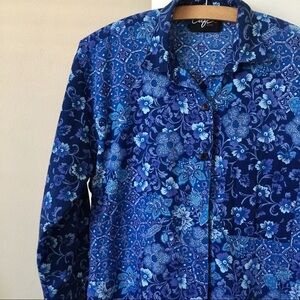 LP Vintage 80s Blue Multi Pattern Button Up Long Sleeve Top | Size Petite S